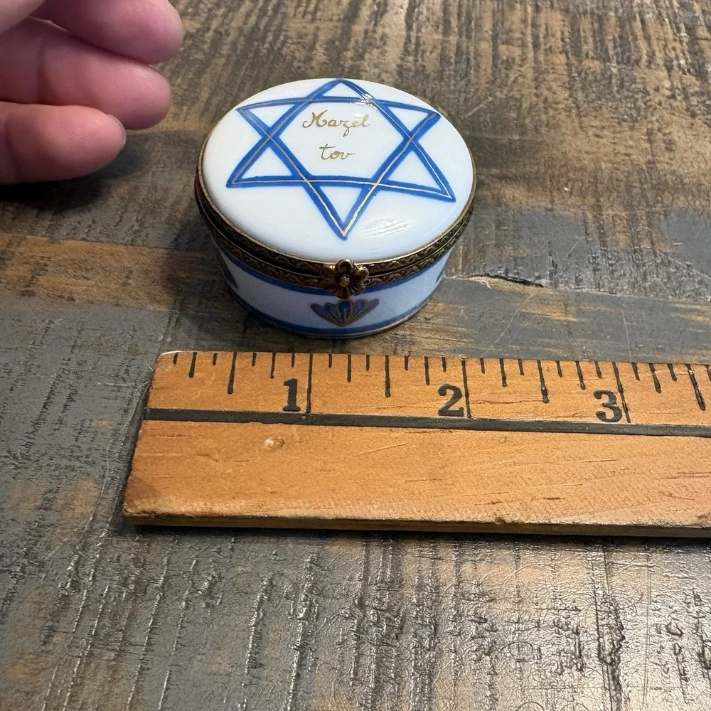 Limoges France Dubarry Trinket Box Mazel Tov Star Of David Peint Main Hebrew